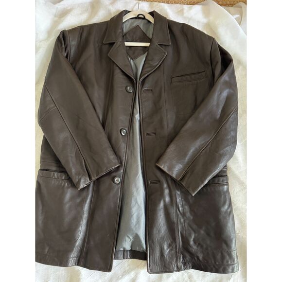 Vintage Genuine Leather Coat Oversized Unisex Fit - Picture 5 of 10